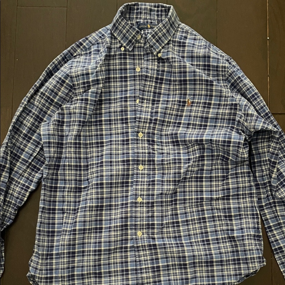 Ralph Lauren Navy and White Plaid Button-Down Shirt - Men's